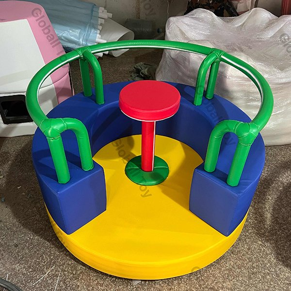 Kids colorful round soft play merry go round for indoor playgrounds