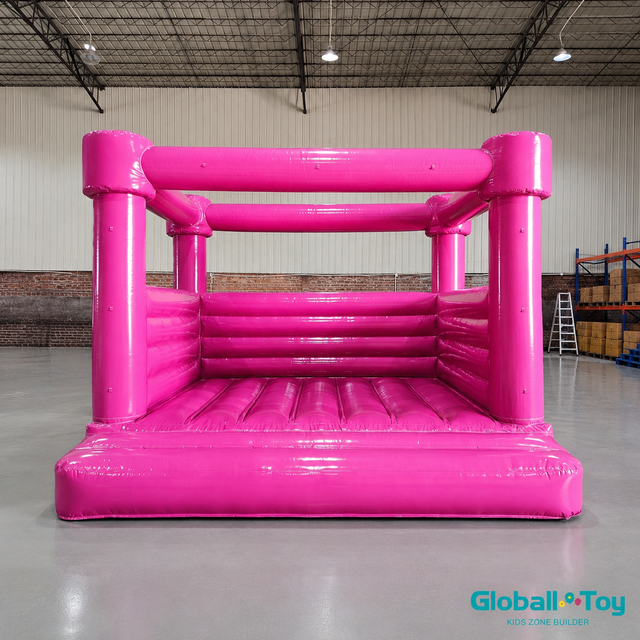 bright-pink-inflatable-bounce-house-with-slide-for-party-rental-supplier